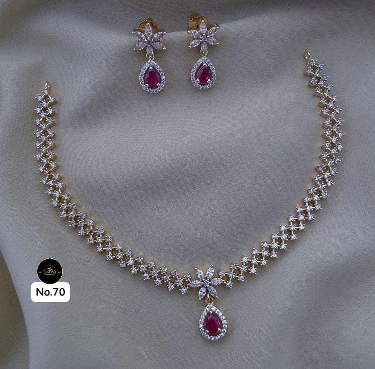 Diamond Look Ruby Necklace Set