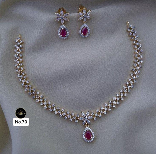 Diamond Look Ruby Necklace Set